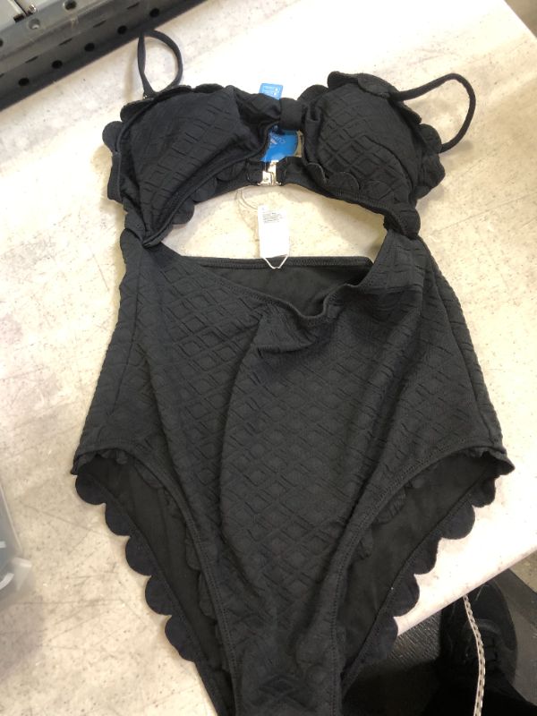 Photo 3 of Black Knotted Scalloped One Piece Swimsuit size large 