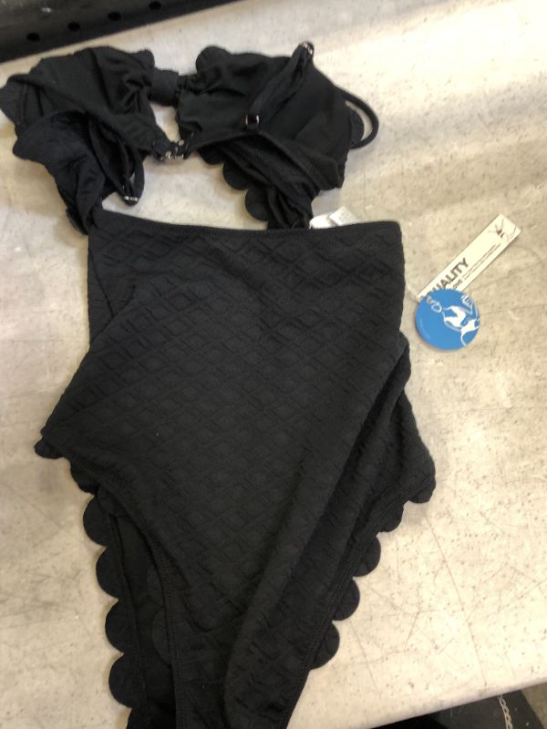 Photo 2 of Black Knotted Scalloped One Piece Swimsuit size large 