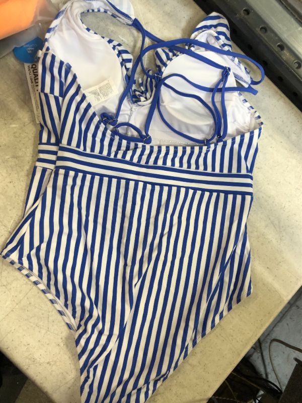 Photo 3 of Blue And White Stripe Ruffle One Piece Swimsuit size extra large 
