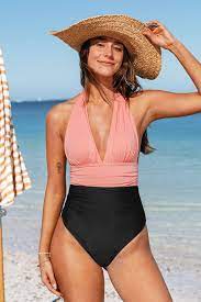 Photo 1 of Christine Ruched Halter One Piece Swimsuit size large 
