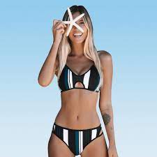 Photo 1 of Blue White And Black Striped Bikini size medium 
