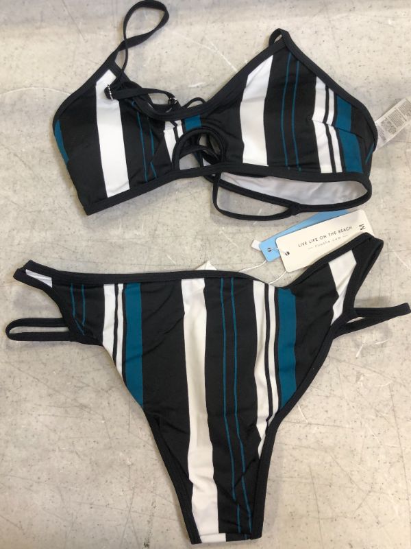 Photo 2 of Blue White And Black Striped Bikini size medium 
