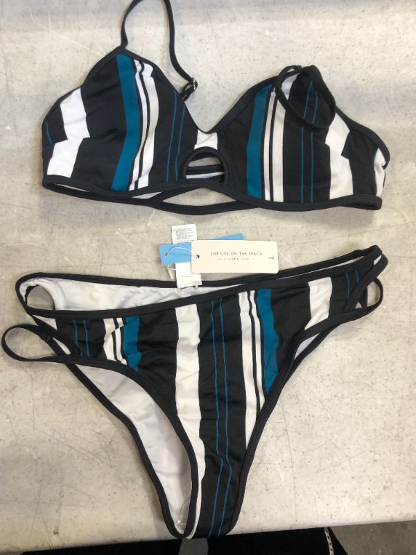 Photo 2 of Blue White And Black Striped Bikini size large 