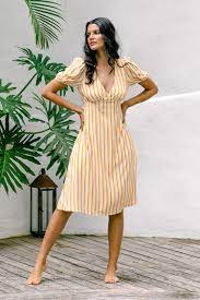 Photo 1 of Aubrielle Yellow Striped Tie Back Dress size small