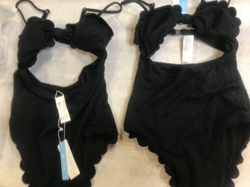 Photo 2 of Black Knotted Scalloped One Piece Swimsuit one small one medium 