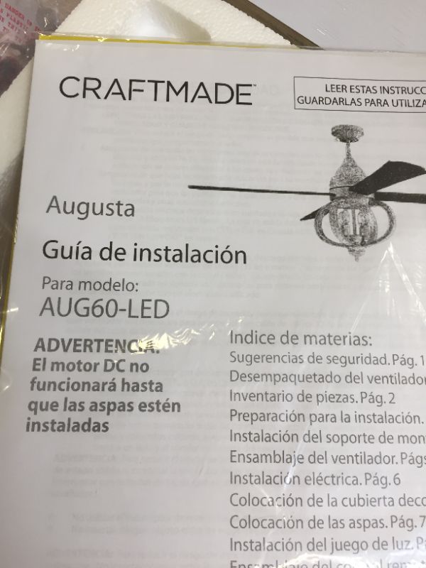 Photo 7 of Craftmade AUG60CW4 60" Ceiling Fan W/Blades & Light Kit

