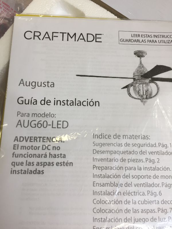 Photo 1 of Craftmade AUG60CW4 60" Ceiling Fan W/Blades & Light Kit

