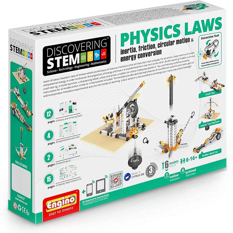 Photo 1 of Engino ENG-STEM902 Physics Laws-Inertia, Friction, Circular Motion and Energy Conservation Building Set (118 Piece) Blue
