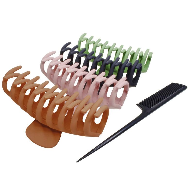Photo 1 of 4 pcs Matte Claw Clips for Women and 1 Parting Comb - Large Hair Clip Holds Hair in Place - Strong Claw Clips for Thick Hair - Claw Clips for Thin Hair 3 pack 
  