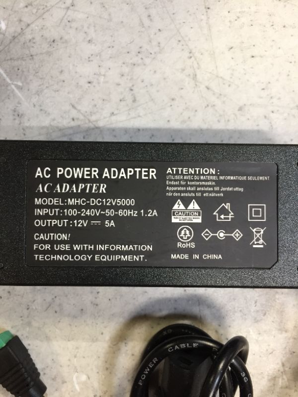Photo 2 of 12V 5A Power Adapter AC 100-220V to DC 60W Power Supply Cord for LCD Monitor LED Strip Light DVR NVR Security Cameras System CCTV Accessories with Converter
