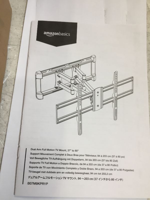 Photo 2 of Amazon Basics Heavy-Duty Dual Arm, Full Motion Articulating TV Mount for 37-80 inch TVs up to 132 lbs, fits LED LCD OLED Flat Curved Screens
