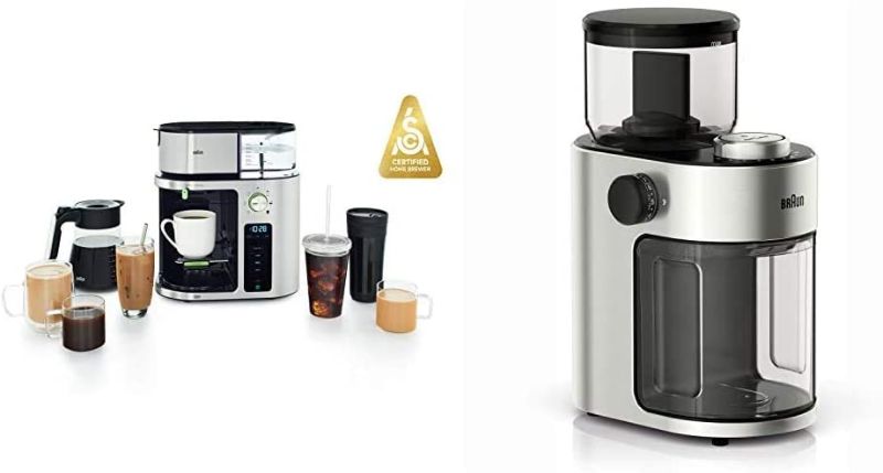 Photo 1 of Braun MultiServe Machine 7 Programmable Brew Sizes / 3 Strengths + Iced Coffee, Glass Carafe (10-Cup), Stainless Steel, KF9070SI & KG7070 Burr Grinder, 7.4 x 5.2 x 10.6 Inches, Stainless Steel
