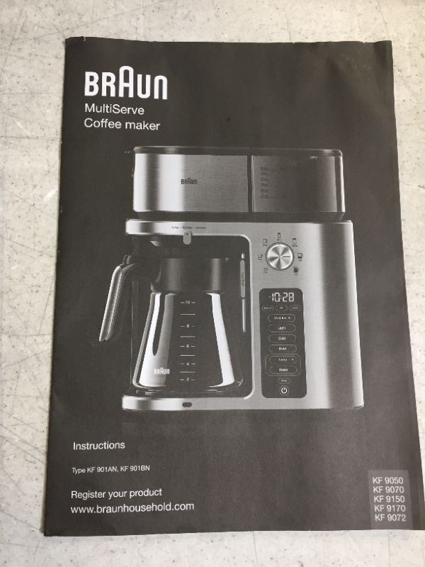 Photo 2 of Braun MultiServe Machine 7 Programmable Brew Sizes / 3 Strengths + Iced Coffee, Glass Carafe (10-Cup), Stainless Steel, KF9070SI & KG7070 Burr Grinder, 7.4 x 5.2 x 10.6 Inches, Stainless Steel
