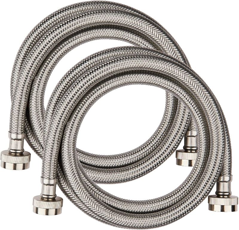 Photo 1 of (Pack of 2) EFIELD Premium Stainless Steel Washing Machine Hoses, Burst Proof for Hot and Cold Water Supply Lines, 4 Feet, PVC Core with Braided Stainless Steel
