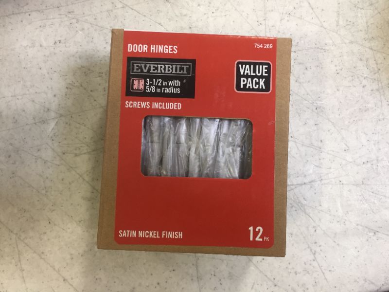 Photo 1 of 3-1/2 in. x 5/8 in. Radius Satin Nickel Door Hinge Value Pack (12 per Pack)

