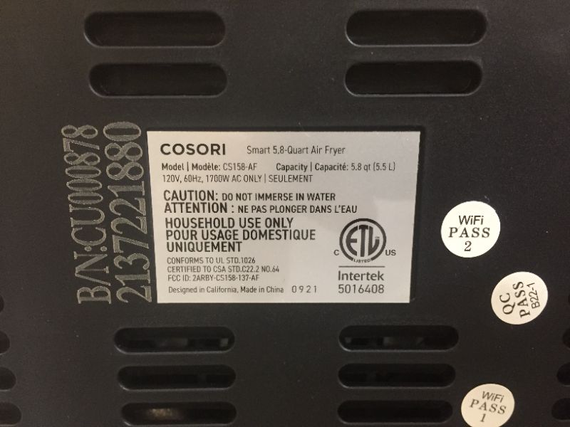 Photo 4 of COSORI Smart Air Fryer Oven Combo Large 5.8 QT Cooker, Digital Works with Alexa & Google Assistant, Cookbook with 100 recipes
