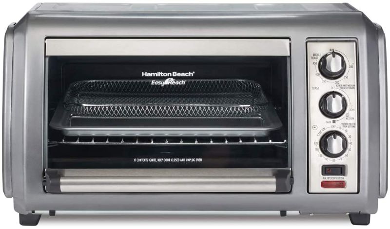 Photo 1 of Hamilton Beach 31436 Sure-Crisp Air Fryer Countertop Toaster Oven, 6 Slice, Fits 12” Pizza, 1500W, Easy-Reach Access Door, Powerful Circulation, GREY
