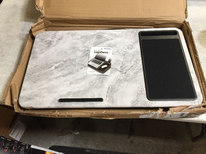 Photo 2 of LapGear Home Office Lap Desk with Device Ledge, Mouse Pad, and Phone Holder - White Marble - Fits Up To 15.6 Inch Laptops - style No. 91501
