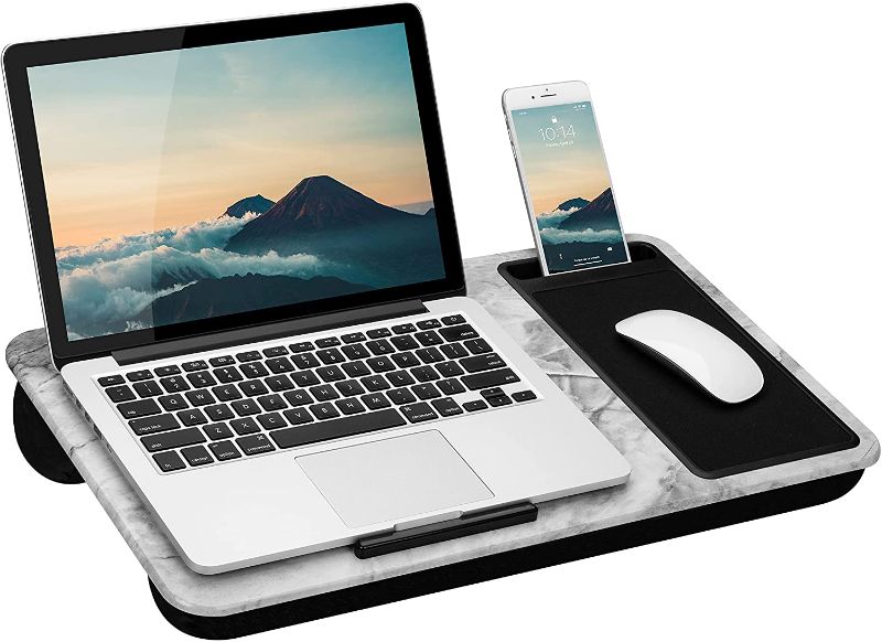 Photo 1 of LapGear Home Office Lap Desk with Device Ledge, Mouse Pad, and Phone Holder - White Marble - Fits Up To 15.6 Inch Laptops - style No. 91501
