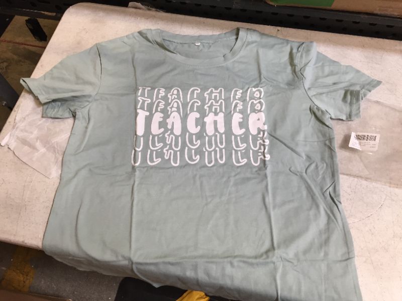 Photo 1 of Unisex Faded Blue/Green "Teacher" Shirt (XL)