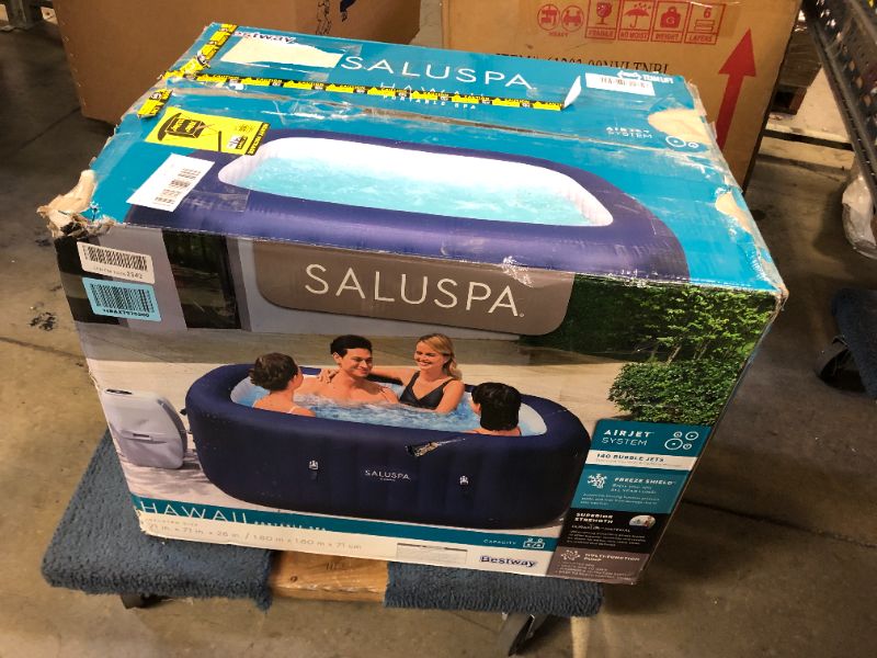 Photo 4 of Bestway 60022E SaluSpa Hawaii 71-Inch x 26-Inch 6 Person Outdoor Inflatable Hot Tub Spa with Air Jets, Pump, 2 Filter Cartridges, and Tub Cover, Navy
