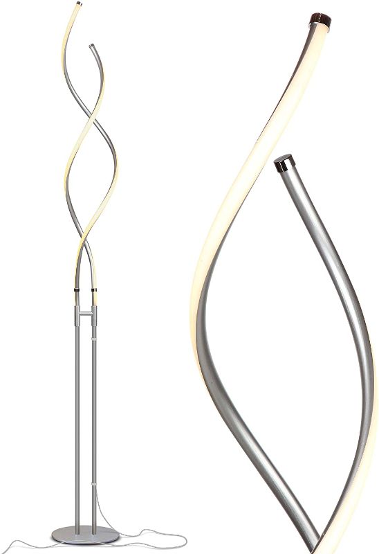 Photo 1 of Brightech Embrace - Modern LED Spiral, 2 in 1 Lamp for Living Rooms - Contemporary Bright Lighting, Standing 40" Tall End Table Lamp Adjustable to 66" Floor Lamp - Dimmer Built in - Silver
