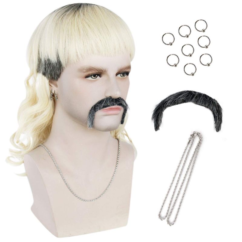 Photo 1 of Ebingoo Blonde Wig Tiger wig with Bangs 8 Earrings + 1 Mustache+1 Wreath Floral for Men Boys Soft Synthetic Heat Resistant Fiber Wigs for daily wear for cosplay
