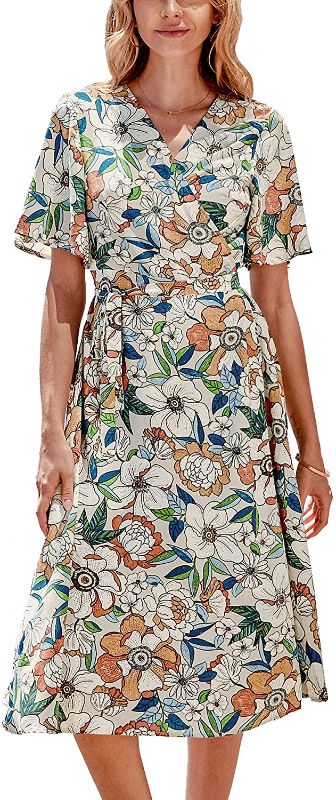 Photo 2 of CUPSHE Women's Floral Print Short Sleeve Wrap V Neck Dress medium
 