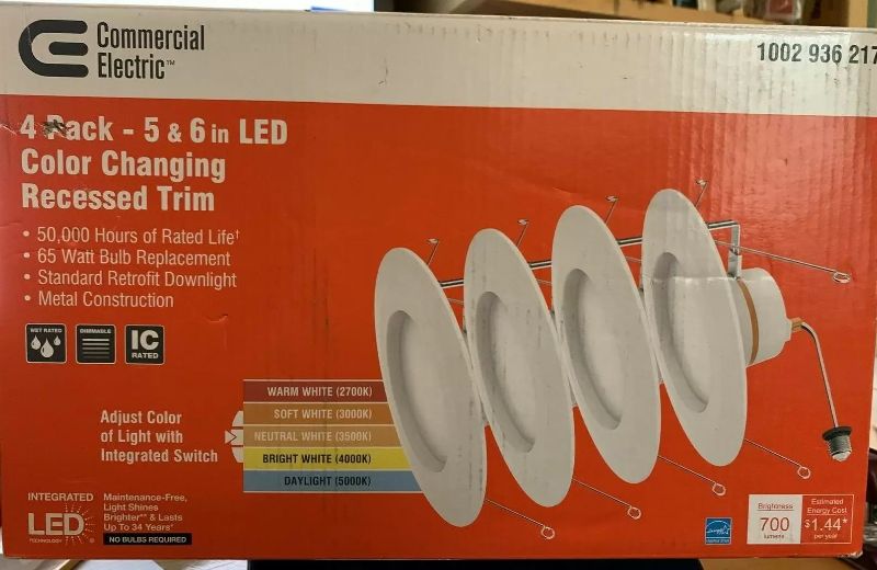 Photo 1 of Commercial Electric 5/6" LED Color Changing Recessed Trim (4-Pack)
