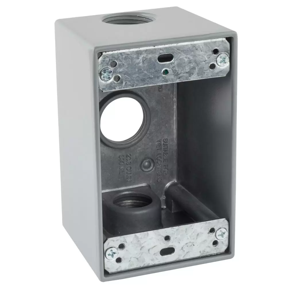 Photo 1 of Commercial Electric 3/4 in. Gray 1-Gang 3-Holes Weatherproof Deep Box
