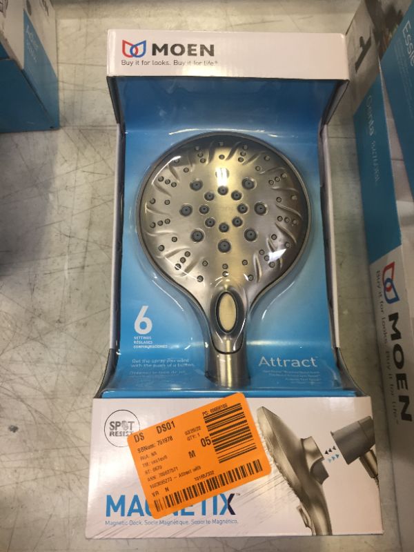 Photo 2 of Attract with Magnetix 6-Spray 5.5 in. Single Wall Mount Handheld Adjustable Shower Head in Spot Resist Brushed Nickel