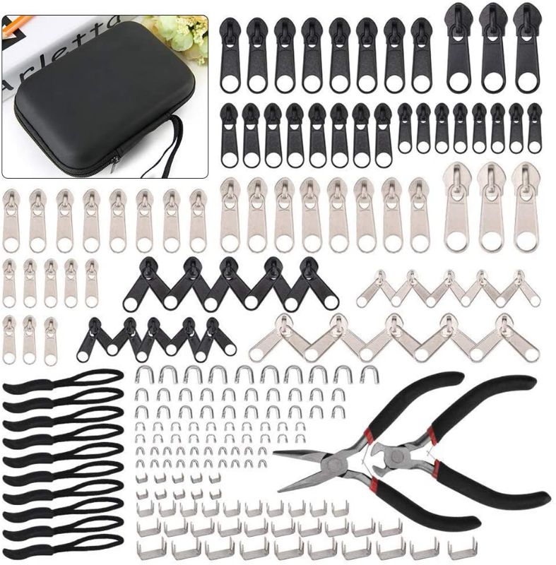 Photo 1 of Zipper Repair Kit 197 Pcs, Zipper Replacement with Two Installation Pliers for Sleeping Bags, Jacket, Tent, Luggage, Backpacks