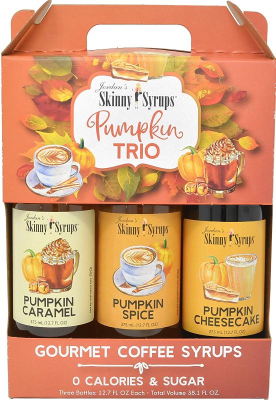 Photo 1 of Jordans Sugar Free Skinny Syrups 3 Pack: Pumpkin Spice, Pumpkin Caramel, Pumpkin Cheesecake
BEST BY: 07/26/2023