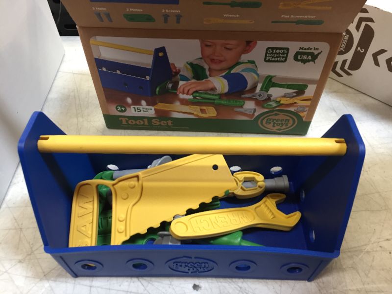 Photo 1 of Green Toys Tool Set, Blue - 15 Piece Pretend Play, Motor Skills, Language & Communication Kids Role Play Toy. No BPA, phthalates, PVC. Dishwasher Safe, Recycled Plastic, Made in USA.