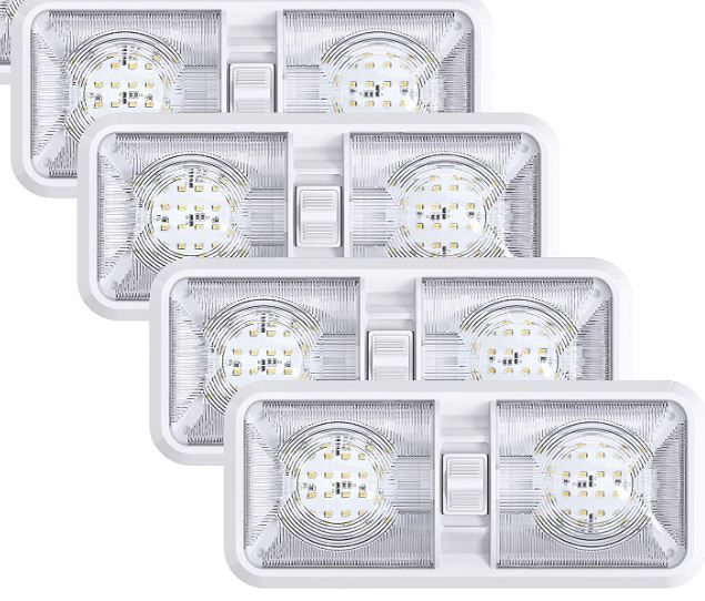 Photo 1 of 4 pack Leisure LED RV LED Ceiling Double Dome Light Fixture with ON/OFF Switch Interior Lighting for Car/RV/Trailer/Camper/Boat DC 12V Natural White 4000-4500K 48X2835SMD (Natural White 4000-4500K