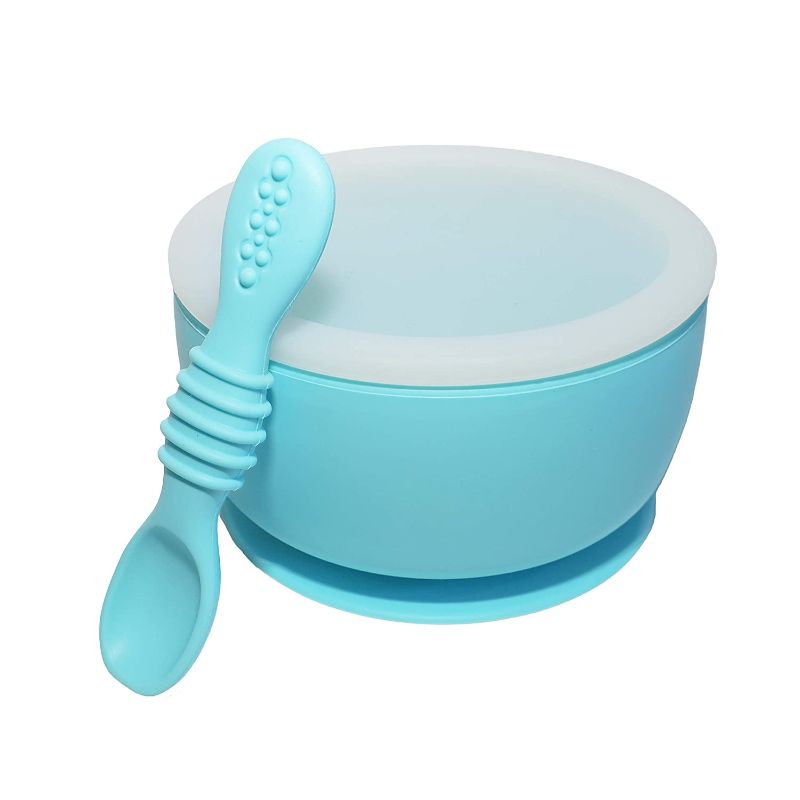 Photo 1 of AVYV Baby Suction Bowl Set - Silicone Feeding Plate with Non-Slip Grip Base and Round Edge - First-Stage Eating Dinnerware Utensils for Infants and Toddlers - Non-BPA (Sky Blue)
