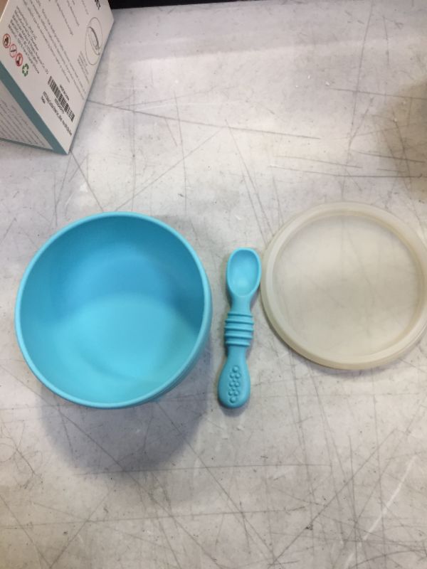 Photo 3 of AVYV Baby Suction Bowl Set - Silicone Feeding Plate with Non-Slip Grip Base and Round Edge - First-Stage Eating Dinnerware Utensils for Infants and Toddlers - Non-BPA (Sky Blue)
