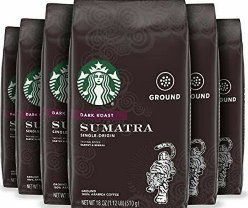 Photo 1 of 6-Pack Starbucks Sumatra Dark Roast Ground Coffee 18oz Each BBD May 22 2022