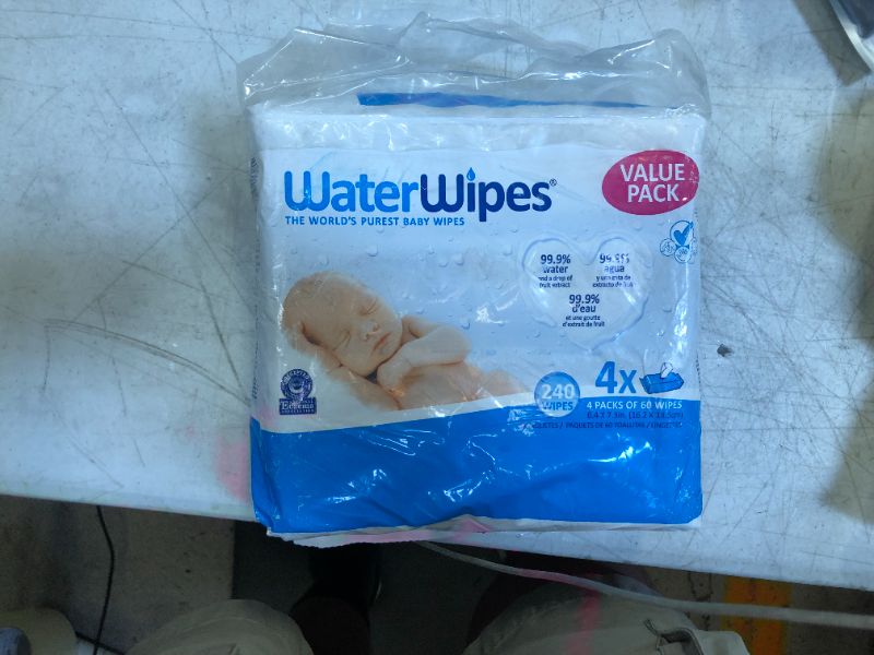 Photo 1 of WaterWipes Biodegradable Original Baby Wipes,?99.9% Water Based Wipes, Unscented & Hypoallergenic for Sensitive Skin, 240 Count (4 packs), Packaging May Vary
