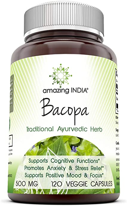 Photo 1 of Amazing India Bacopa 500 mg 120 Veggie Capsule (Non-GMO) - Supports Memory and Learning - Promotes a Healthier State of Mind* BEST BY 4/22
