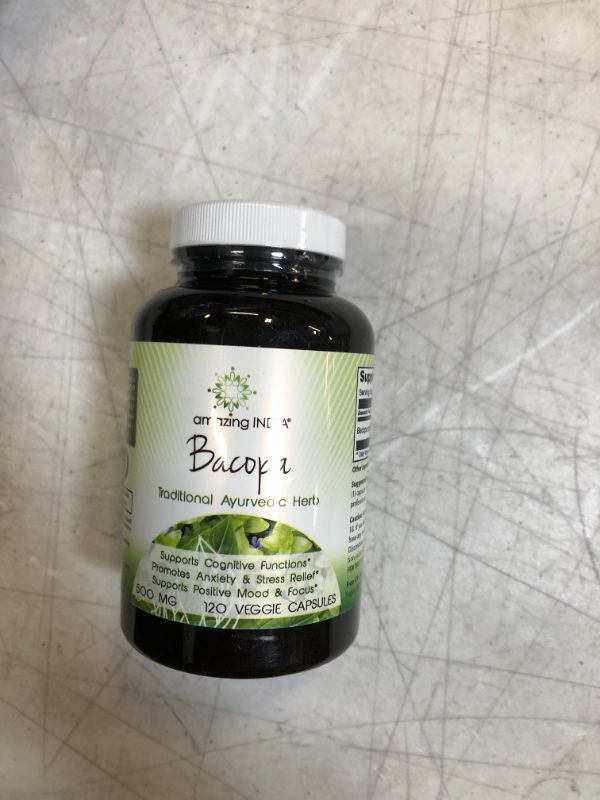 Photo 2 of Amazing India Bacopa 500 mg 120 Veggie Capsule (Non-GMO) - Supports Memory and Learning - Promotes a Healthier State of Mind* BEST BY 4/22
