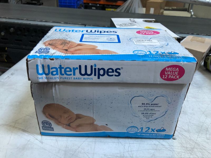 Photo 2 of WaterWipes Biodegradable Original Baby Wipes,?99.9% Water Based Wipes, Unscented & Hypoallergenic for Sensitive Skin, 720 Count (12 packs), Packaging May Vary
