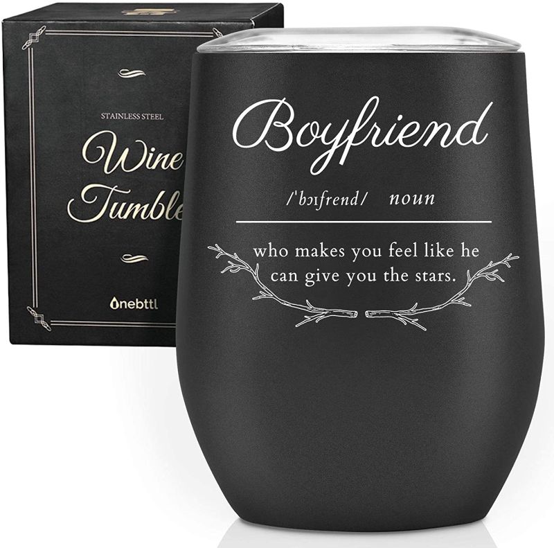Photo 1 of Funny Birthday Wine Tumbler for Men, Him, Boyfriend, Best Friends, Husband,12 oz Stainless Steel Wine Cup with Lid at Valentine's Christmas Day-Black and White

