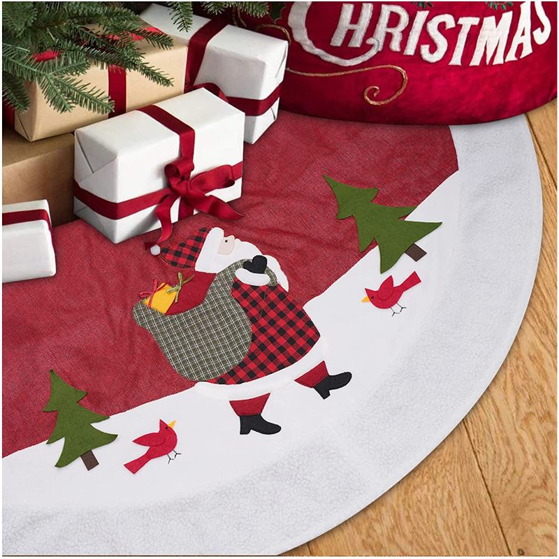 Photo 1 of Eggsnow 52in Red Christmas Tree Skirt, Thickened Xmas Tree Skirt, Large Tree Skirt Mat for Christmas Tree
