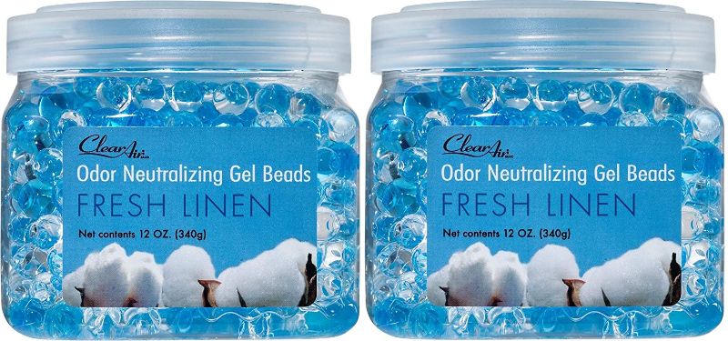 Photo 1 of Clear Air Odor Eliminator Gel Beads - Air Freshener - Eliminates Odors in Bathrooms, Cars, Boats, RVs & Pet Areas - Made with Essential Oils - Fresh Linen Scent - 12 Ounce - 2 Pack
