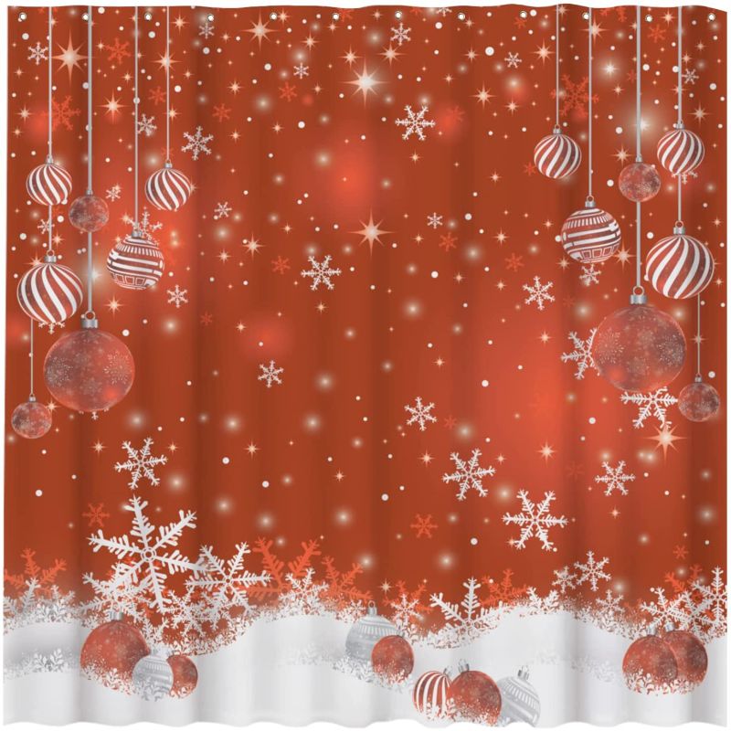 Photo 1 of Funnytree Christmas Snowflakes Shower Curtain Set with 12 Hooks Merry Xmas Glitter Sparkle Bokeh Bathroom Bathtubs Decor Easy Care Washable Durable Polyester Fabric 72"x72"
