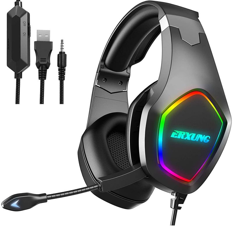 Photo 1 of YOUPECK Gaming Headset for PS4, PS5, Xbox One, PC, Wired Over-Ear Headphone with Noise Isolation Microphone, RGB Flowing LED Light, 7.1 Surround Sound - Black
