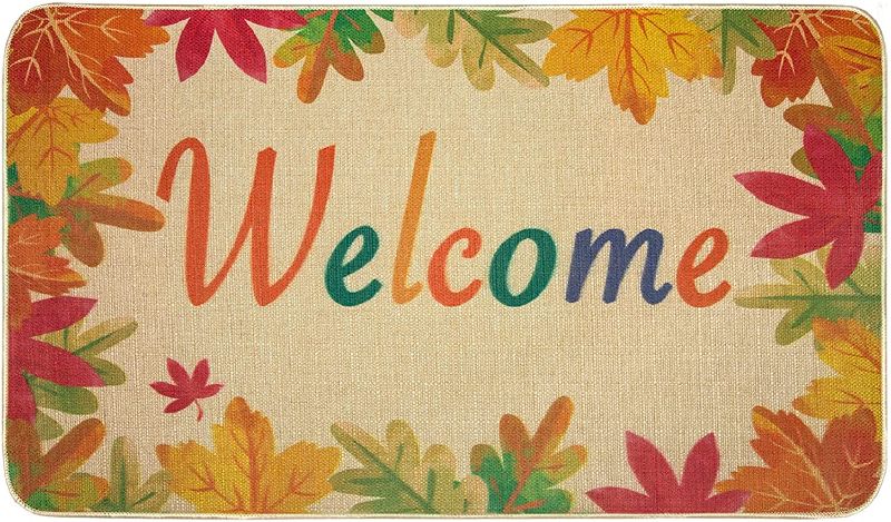 Photo 1 of Fall Door Mat Outdoor, Autumn Fall Welcome Thanksgiving Doormat Maple Leaves Seasonal Fall Front Door Mat Fall Decorations for Yard, Entryway, Farmhouse, Patio, Front Porch Indoor Decor, 17 x 29 Inch
