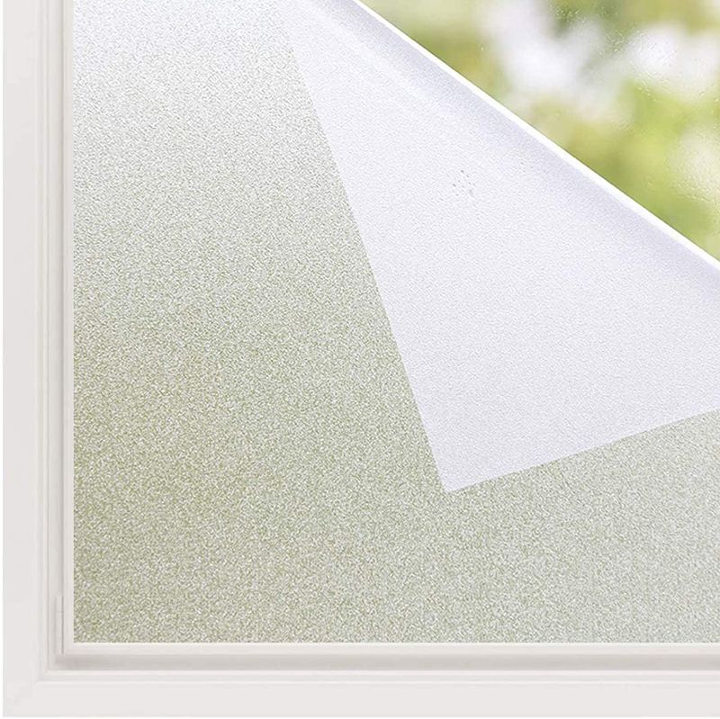 Photo 1 of Frosted Removable Window Privacy Film Non-Adhesive Glass Sticker for Bathroom, Opaque Static Cling Heat Control Vinyl Sticker for Home Kitchen Office Living Room, Matte White, 17.7 x 118 inches
