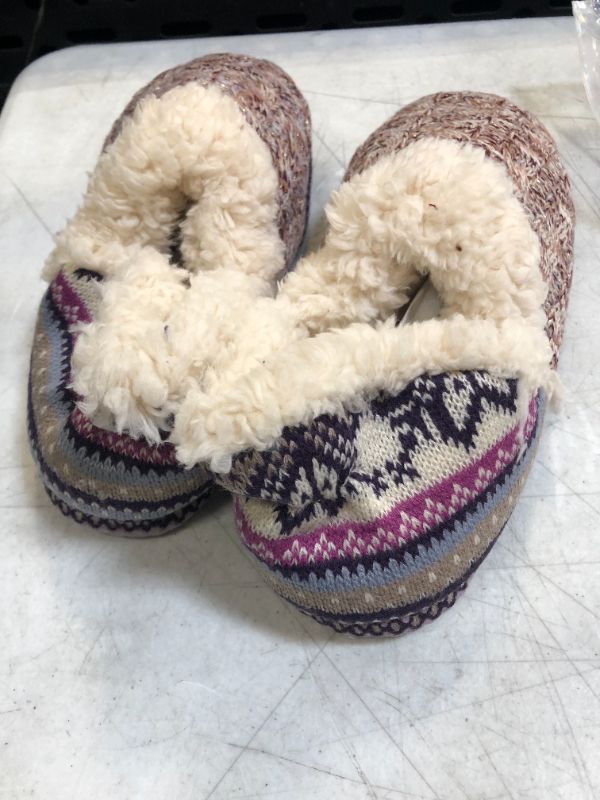 Photo 3 of FIBURE Women's Knit Slippers Warm Fluffy Indoor Bootie Slippers Closed Back Cozy House Shoes for Women 9-10